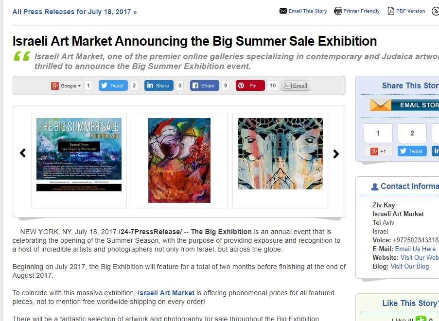 Israeli Art Market BIG Summer Exhibition on 24-7
