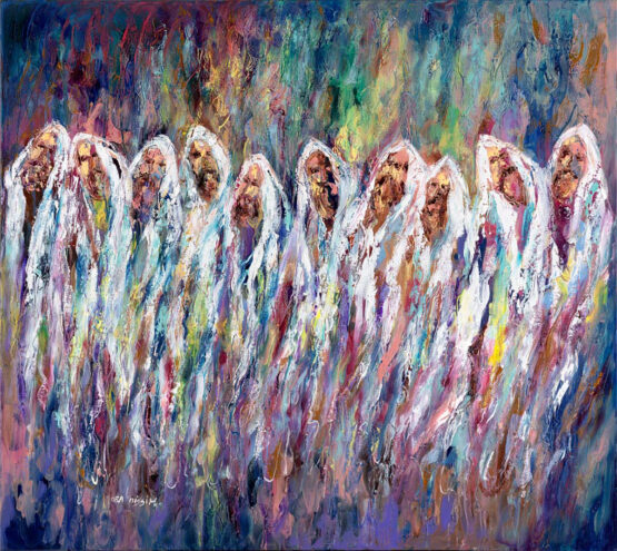 Ora Nissim. Minyan.  Original Art. Oil on canvas. Signed. 90x80 cm. Price upon request.