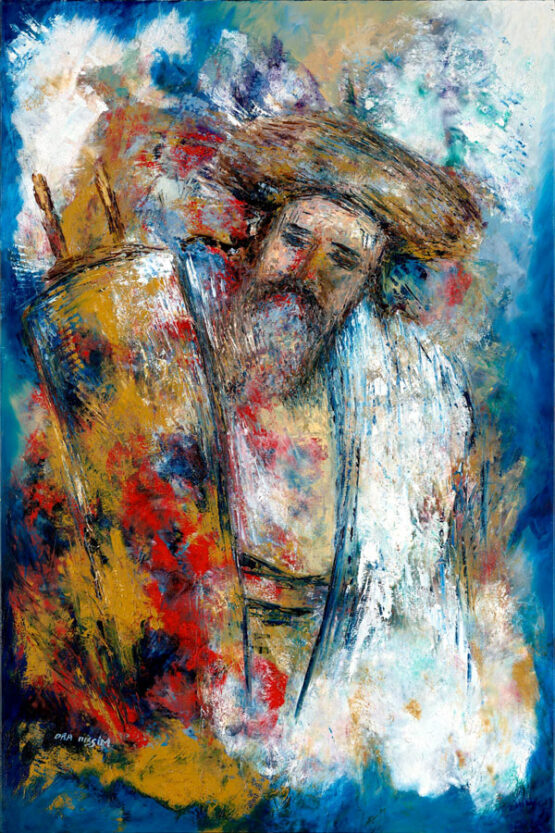 Ora Nissim. Hasid in Blue. Original Art. Modern Judaica. Oil on Canvas. Signed. 80x120cm