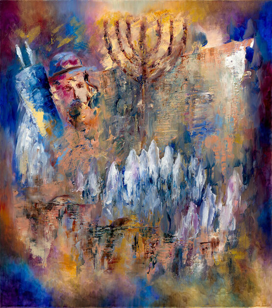 Ora Nissim. Torah and Menorah. Original Art. Modern Judaica. Oil on Canvas. Signed. 80x90cm