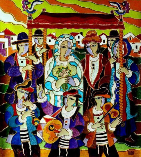 Reznikov Yosef. Colorful musical composition#27 The Wedding. Original Art. Mixed Media on Canvas. Signed. 98x89cm