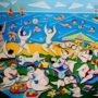 Reznikov Yosef. Colorful musical composition. On the beach. 2004. Original Art. Mixed Media on Canvas. Signed. 100x120cm