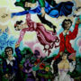 Reznikov Yosef. Composition. Motives of artist Marc Chagall. Original Art. Mixed Media on Canvas. Signed. 150x200cm