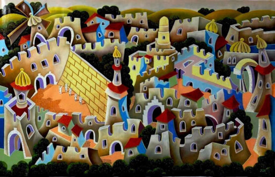 Reznikov Yosef. Composition. Old Jerusalem. Original Art. Mixed Media on Canvas. Signed. 149x95cm