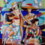 Reznikov Yosef. Women on the Beach. Original Art. Mixed Media on Canvas. Signed. 99x111cm