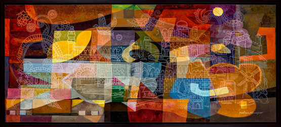 Natan Cooper. Jerusalem Lines Original Art. Oil on canvas. 162 x 70 cm.