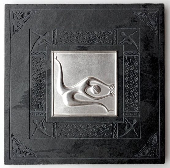 Julian Yehuda TIGLAT - The way to freedom Original Art. Black slate 25 x 25 cm, pure silver 999, 10 x 10 cm, black slate is engraved, silver is pushed to a hand made mold. Signed.