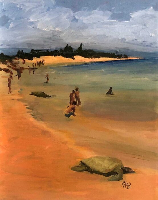 Leah Raab - Beached Turtle. Original Art. Acrylic on canvas. 14 x 11" / 27.94 x 35.56 cm. Signed.