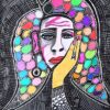 Mirit Ben-Nun - Women #1 Original Art. Ink, colored pencils, and markers on cardboard. 24.5 x 34.5 cm. Signed.