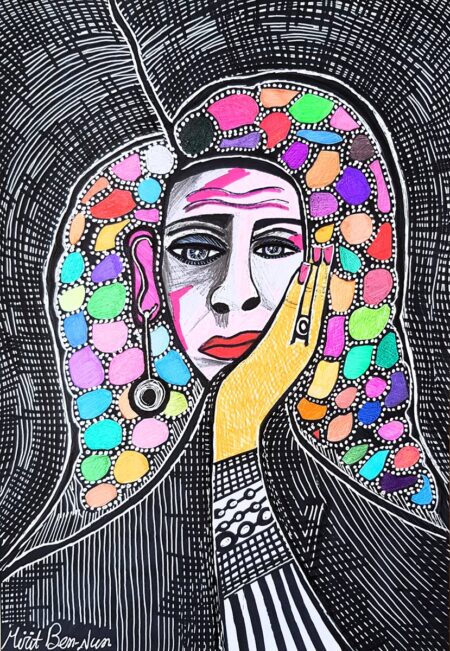 Mirit Ben-Nun - Women #1 Original Art. Ink, colored pencils, and markers on cardboard. 24.5 x 34.5 cm. Signed.