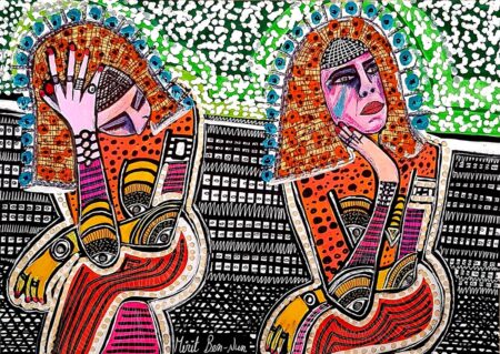 Mirit Ben-Nun - Women #3 Original Art. Ink, colored pencils, and markers on cardboard. 24.5 x 34.5 cm. Signed.