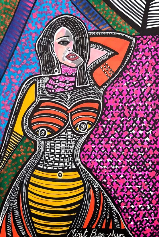 Mirit Ben-Nun - Women #4 Original Art. Ink, colored pencils, and markers on cardboard. 24.5 x 34.5 cm. Signed.