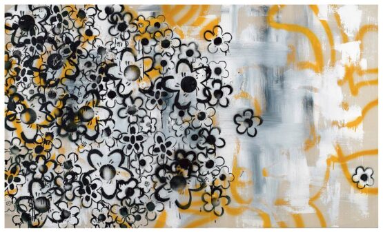 Danielle Feldhaker - Untitled #1. Original Art. Acrylic and Spraypaint on Canvas. 120 x 200 cm. Stretched on a wooden frame. Signed.