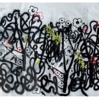 Danielle Feldhaker - Untitled #3 Original Art. Acrylic and Spraypaint on Canvas. 150 x 350 cm. Not stretched. Signed.