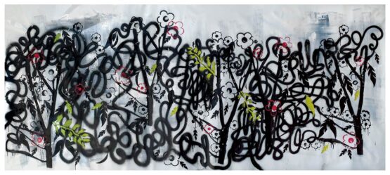 Danielle Feldhaker - Untitled #3 Original Art. Acrylic and Spraypaint on Canvas. 150 x 350 cm. Not stretched. Signed.