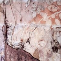 Elena Tsirulnik - Dragonfly garden. Special botanical print, felt-tip pen, textile, and natural fibers on fabric. 120 X 80 cm.  Signed.