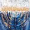 Gitty Fuchs - Blue Menorah - A Miracle Original Art. Acrylic Texture on Canvas, Gold Leaf. 35.5" x 38" / 90 x 97 cm . 2020. Signed.