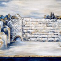 Gitty Fuchs - Jerusalem Dream Original Art. Acrylic Texture on Canvas, Metallic Gold. 150 x 85 x 3 cm. 2020. Signed.