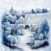 Gitty Fuchs - Jerusalem Yards (Blue) Original Art. Acrylic, Texture on Canvas. 51" x 47" / 120 x 130 cm . 2020. Signed.