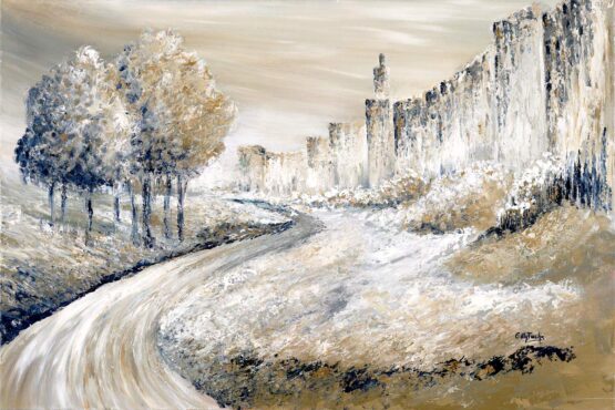 Gitty Fuchs - Pathways in Jerusalem Original Art. Acrylic Texture on Canvas. 47" x 31.5" / 120 x 80 cm. 2020. Signed.