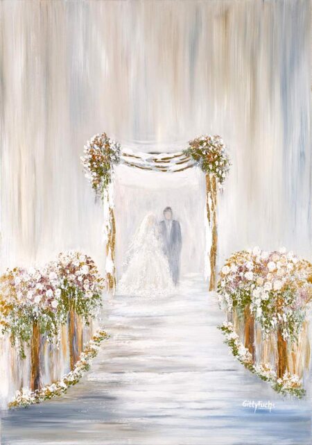 Gitty Fuchs - The Chuppah Original Art. Acrylic Texture on Canvas, Metallic Gold. 39" x 27.5" / 100 x 70 cm . 2020. Signed.