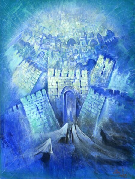 Alex Levin - Jerusalem Rhapsody In Blue. 2020 Original Art. Oil on canvas. 60.96 x 76.2 cm. Signed.