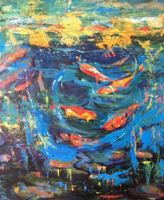 Carol Bednarski - KOI PLAY Original Art. Acrylic on canvas. (Unframed).  70 x 51 x 2 cm. Signed.