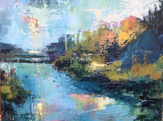 Carol Bednarski - MORNING GLOW Original Art. Acrylic on cradled board. Edged are stained and sealed with cold wax, ready to hang.  30.5 x 38 x 3.8 cm. Signed.