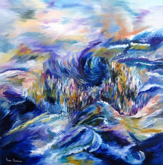 Hannah Foxman - Riping of the Red Sea Original Art. Modern Judaica. Oil on canvas.  100 x 100 cm. Signed.