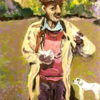 Dan Shiloh - A shepherd from Romania Original Art. Acrylic on cardboard. 50 X 35 cm. Signed.