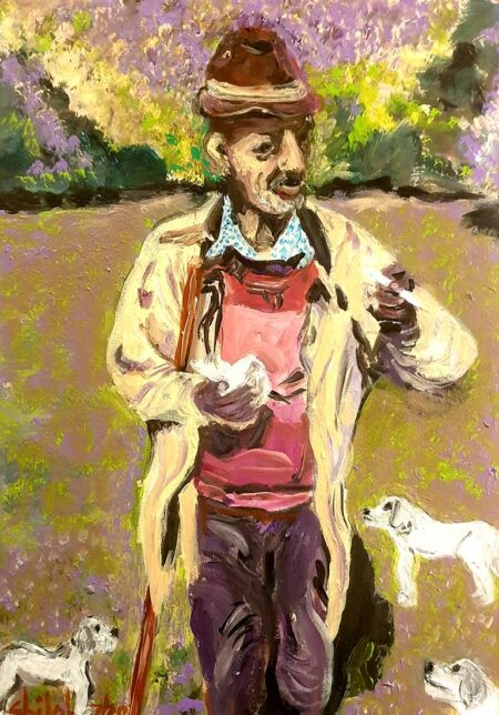 Dan Shiloh - A shepherd from Romania Original Art. Acrylic on cardboard. 50 X 35 cm. Signed.