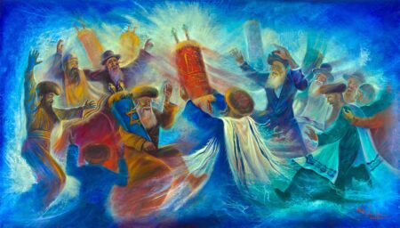 Alex Levin - Simchat Torah Celebration. 2020 Original Art. Oil on canvas. 88.9 X 139.7 cm Signed. 