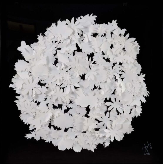 Suly Bornstein Wolff - White flowers series. Mixed media, 80 x 80 cm, wood frame. Signed. 