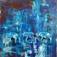 Irit Quatinsky - Walking in blue Original Art. Acrylic on canvas. 100 x 140 cm. Signed.  Walking in blue, full-color depth and inspiration. Layers on layers of paint by a spool. In each layer, he added emotion, thought, depth. Until peace came.