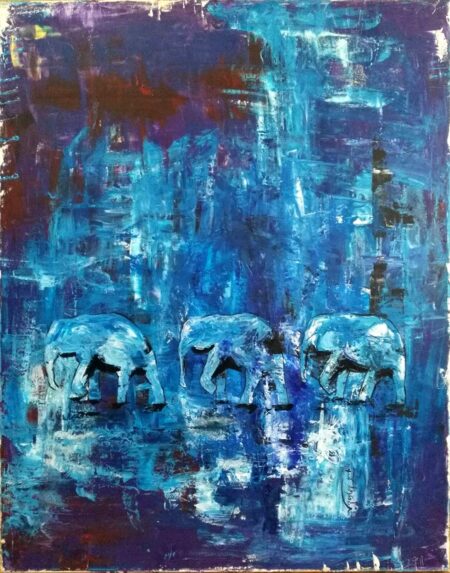 Irit Quatinsky - Walking in blue Original Art. Acrylic on canvas. 100 x 140 cm. Signed.  Walking in blue, full-color depth and inspiration. Layers on layers of paint by a spool. In each layer, he added emotion, thought, depth. Until peace came.
