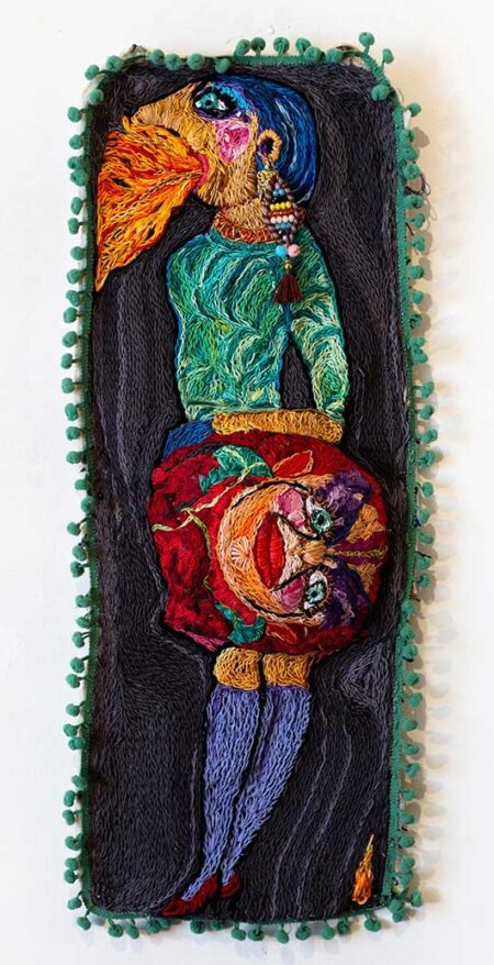 Nouli Omer - A woman spitting fire. 2019. Original Art.  Embroidery. 28 x 70 cm