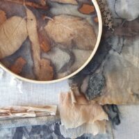 Elena Tsirulnik - Сollage №1. Diptych. Original Art. Mixed Media. Special botanical print, pen, textile, paper, and natural fibers on fabric. 116 x 91 cm. Signed.