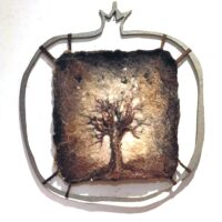 Elena Tsirulnik - Pomegranate tree Original Art. Mixed Media. Sheep's wool felting, natural fibers, metal laser cut painted frame. 42 x 45 cm. Signed.