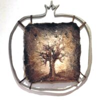 Elena Tsirulnik - Pomegranate tree Original Art. Mixed Media. Sheep's wool felting, natural fibers, metal laser cut painted frame. 42 x 45 cm. Signed.