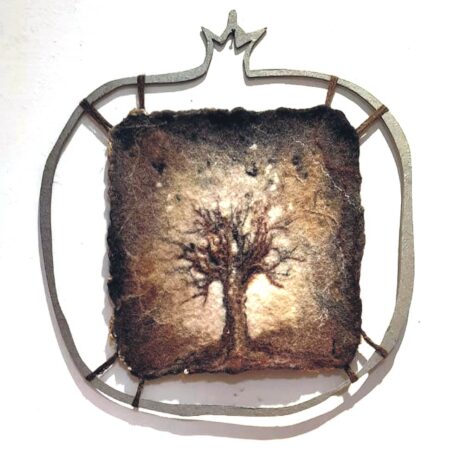 Elena Tsirulnik - Pomegranate tree Original Art. Mixed Media. Sheep's wool felting, natural fibers, metal laser cut painted frame. 42 x 45 cm. Signed.