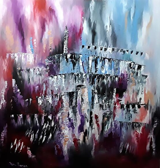 Hannah Foxman - Longing for Jerusalem Original Art. Modern Judaica. Oil on canvas.  90 x 90 cm. Signed. 