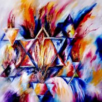 Hannah Foxman - Star of David Original Art. Modern Judaica. Oil on canvas.  100 x 100 cm. Signed.