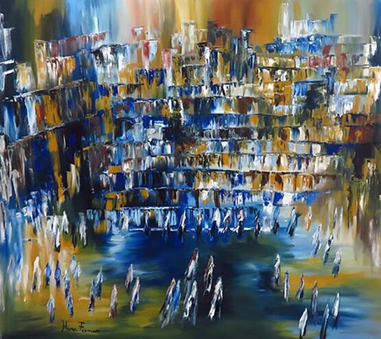 Hannah Foxman - Prayer at the Western Wall Original Art. Modern Judaica. Oil on canvas.  80 x 90 cm. Signed.