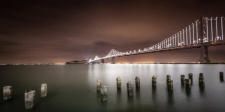 Pygmalion Karatzas - Bay Bridge at night, San Francisco, 2016. Fine Art Photography. Manually Signed and numbered. Limited edition. Quality print on fine art paper. Size 120 x 60 cm. (Prints can also be ordered in different sizes upon request).