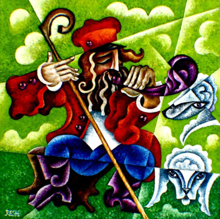 Reznikov Yosef- Solo on a flute Original Art. Oil on canvas. Signed. 70 x 70 cm