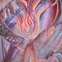 Claire Jacobson - The burning bush #165 Original Art. Acrylic on canvas. Signed. 36"X 24". 91.44 x 60.96 cm. Framed.