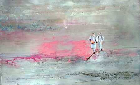 Michael Gatzke - Burn down the bridges Original Art. Acrylic, paint color, collage on canvas. 2020 65 x 110 cm. Signed.