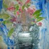 Angela Rose - Flowers In Green Pot Original Art. Oil On Canvas.  40 x 40 cm. Signed. 