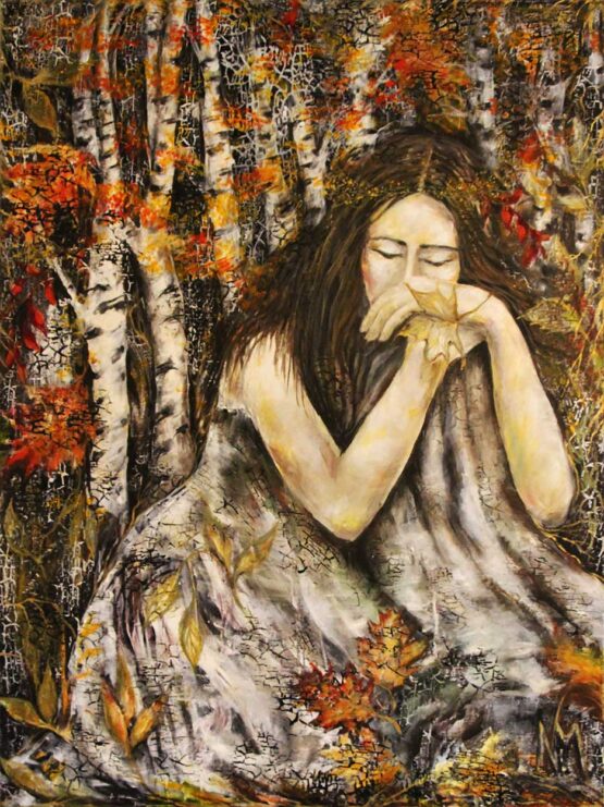 Natia Malazonia - Autumn Silence Original Art. Oil on canvas. 48 x 36 inch (122 x 92 cm). Signed.
