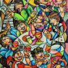 Reznikov Yosef- Colorful musical composition #38 - Evening party Original Art. Mixed media on canvas. Signed. 100 x 120 cm.